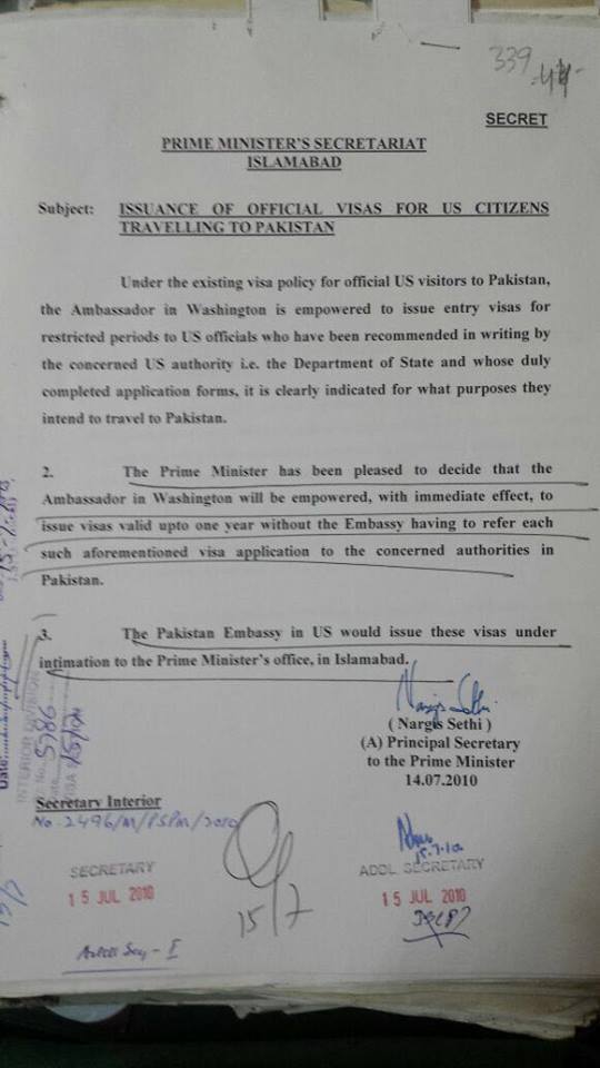 Gilani granted controversial visa-issuing powers to Haqqani, letter reveals